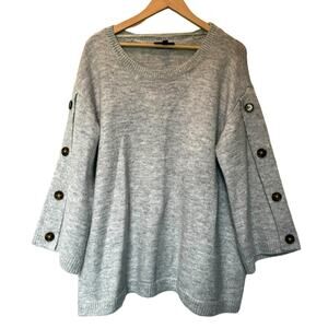 LANE BRYANT | Women's 18 20 gray knit sweater tortoise Shell Buttons on Sleeves‎